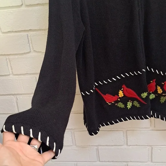 Breckenridge Black Embroidered Red Cardinal Zip Up Sweater. Size XL - Picture 5 of 10